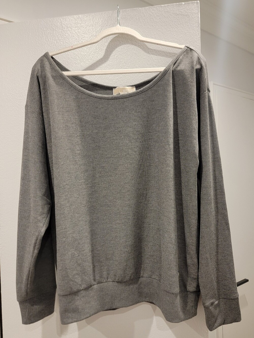Michael KORS - Women's Grey Ribbed Boatneck Long-Sleeve Top